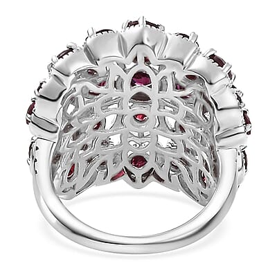 Premium Anthill Garnet 4.25 ctw Dahlia Dome Ring in Rhodium Over Sterling Silver (Size 10.0)