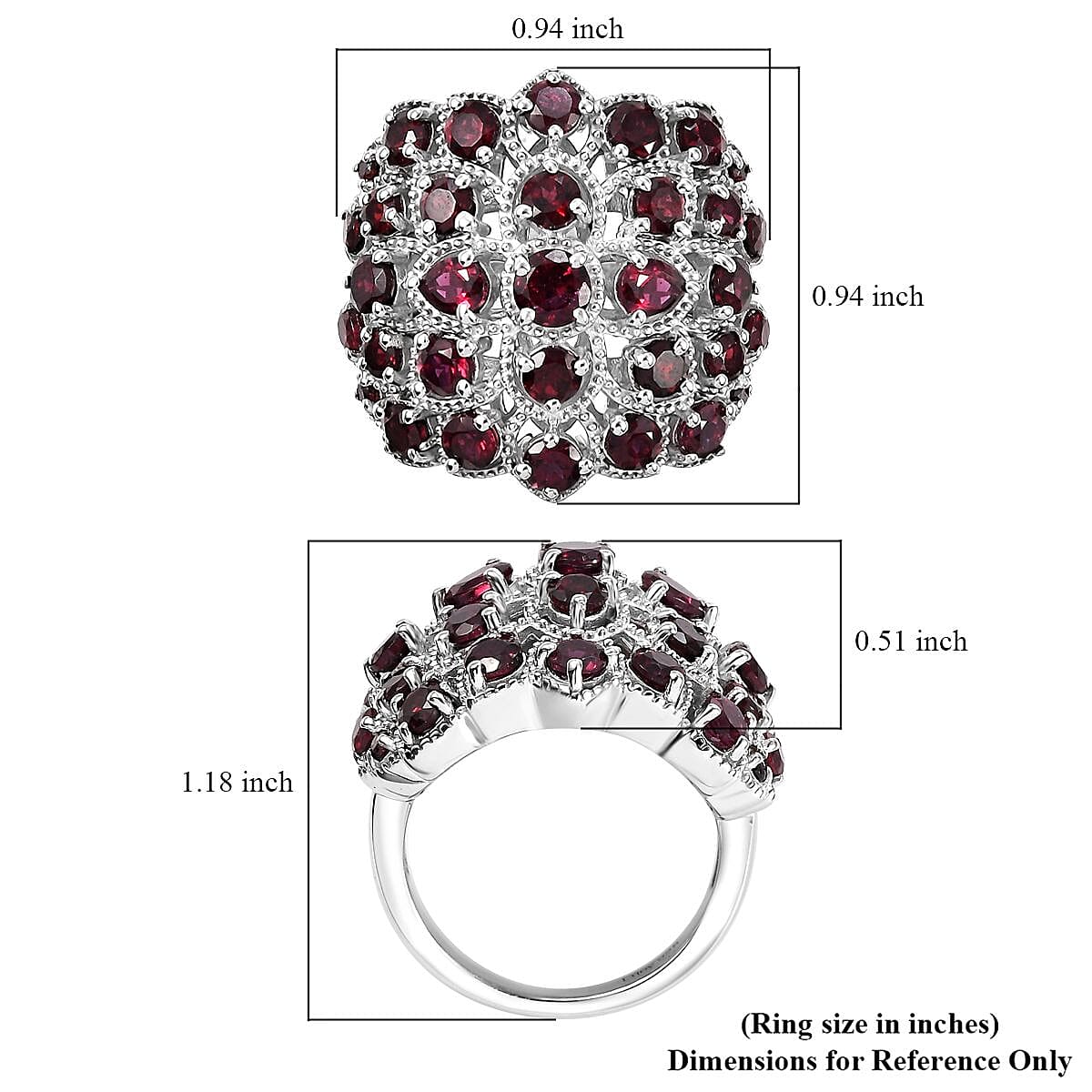 Premium Anthill Garnet 4.25 ctw Dahlia Dome Ring in Rhodium Over Sterling Silver (Size 10.0)