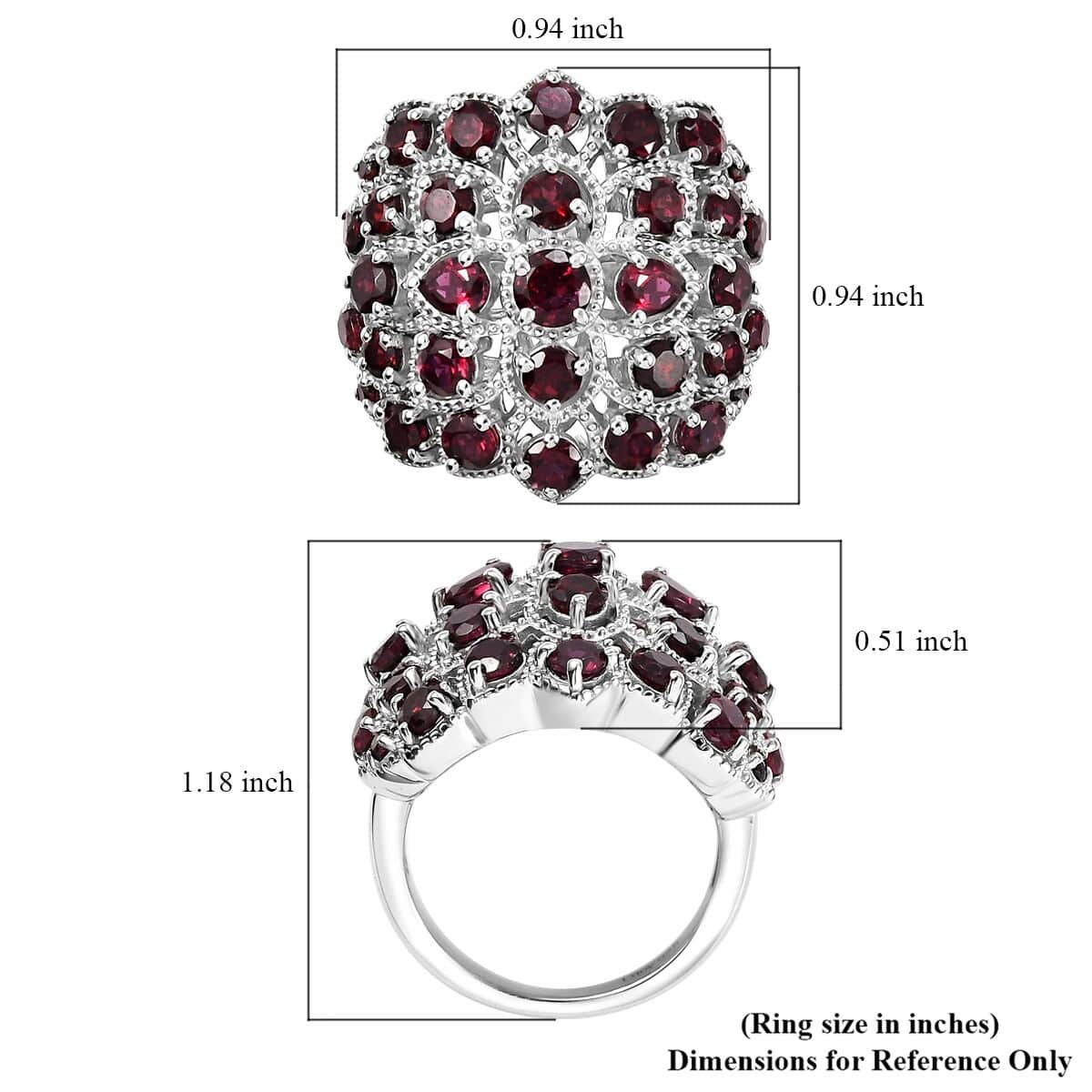 Premium Anthill Garnet 4.25 ctw Dahlia Dome Ring in Rhodium Over Sterling Silver (Size 10.0) image number 5