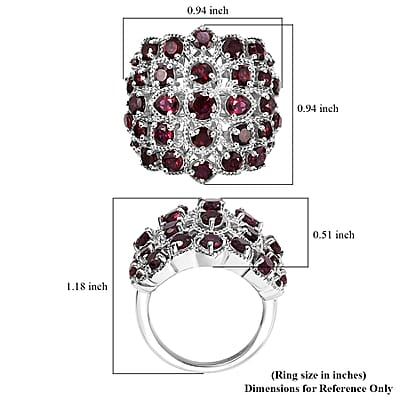 Premium Anthill Garnet 4.25 ctw Dahlia Dome Ring in Rhodium Over Sterling Silver (Size 10.0)