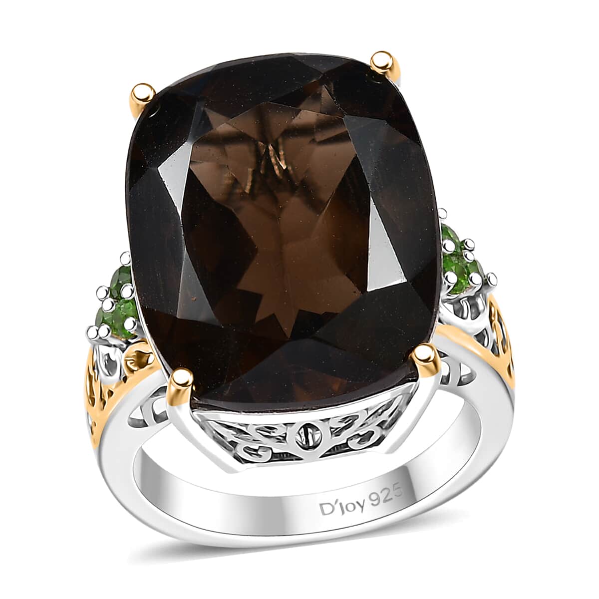 Brazilian Smoky Quartz, Chrome Diopside Ring in 14K YG and Platinum Over Sterling Silver (Size 7.0) 18.35 ctw image number 0