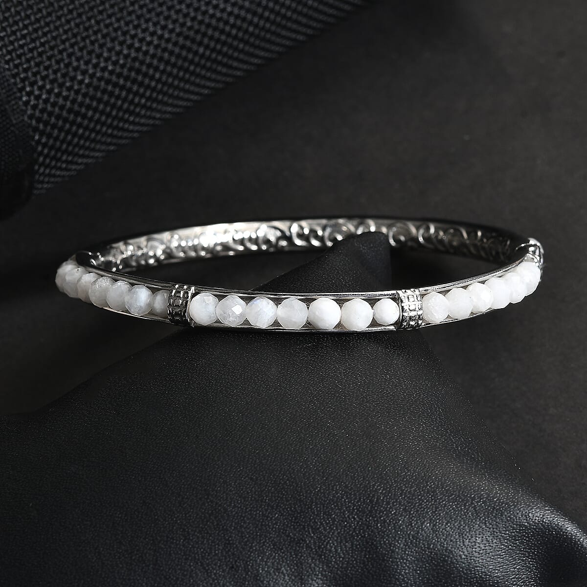 Kuisa Rainbow Moonstone 20.65 ctw Bangle Bracelet in Stainless Steel (6.50 In) image number 1