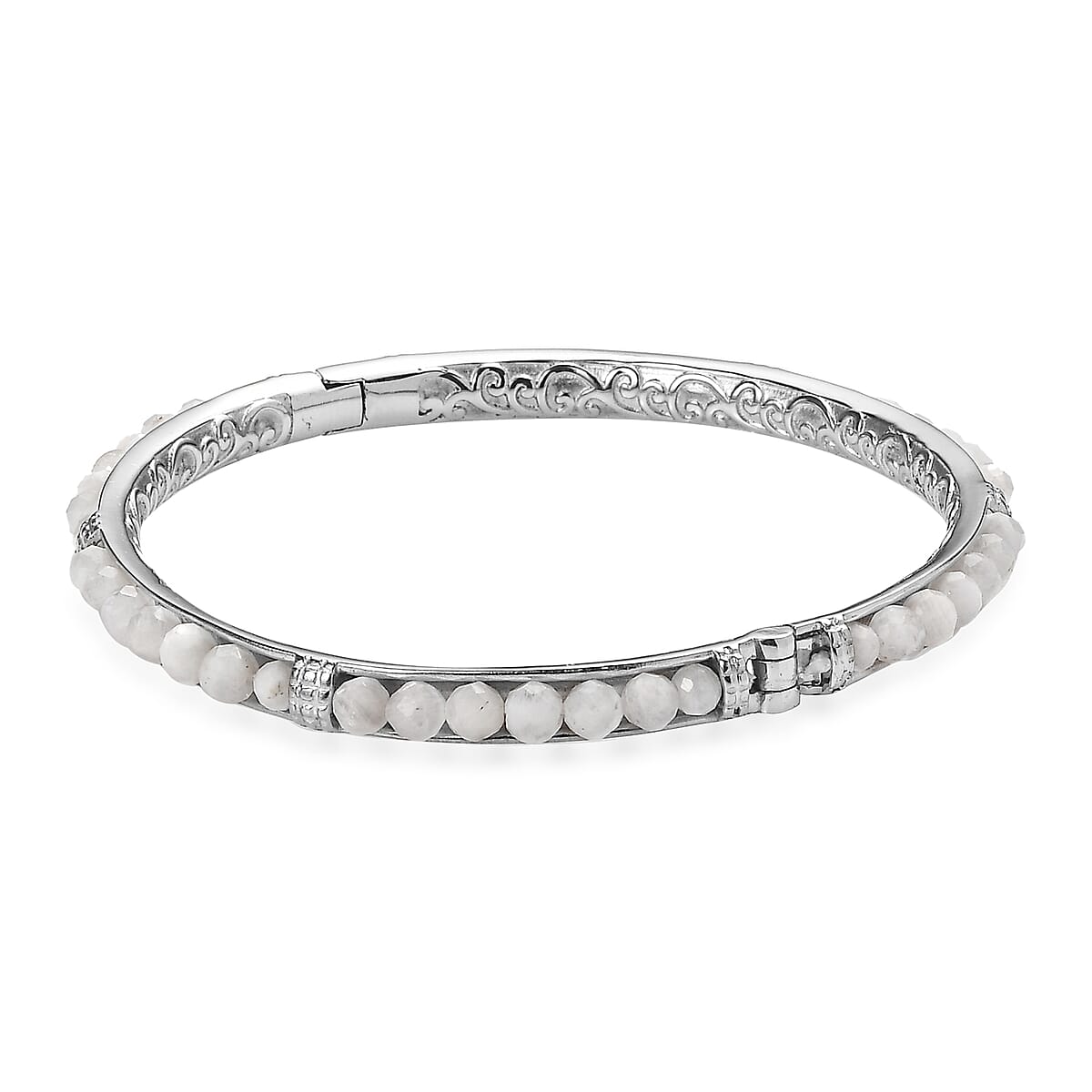 Kuisa Rainbow Moonstone 20.65 ctw Bangle Bracelet in Stainless Steel (6.50 In) image number 3