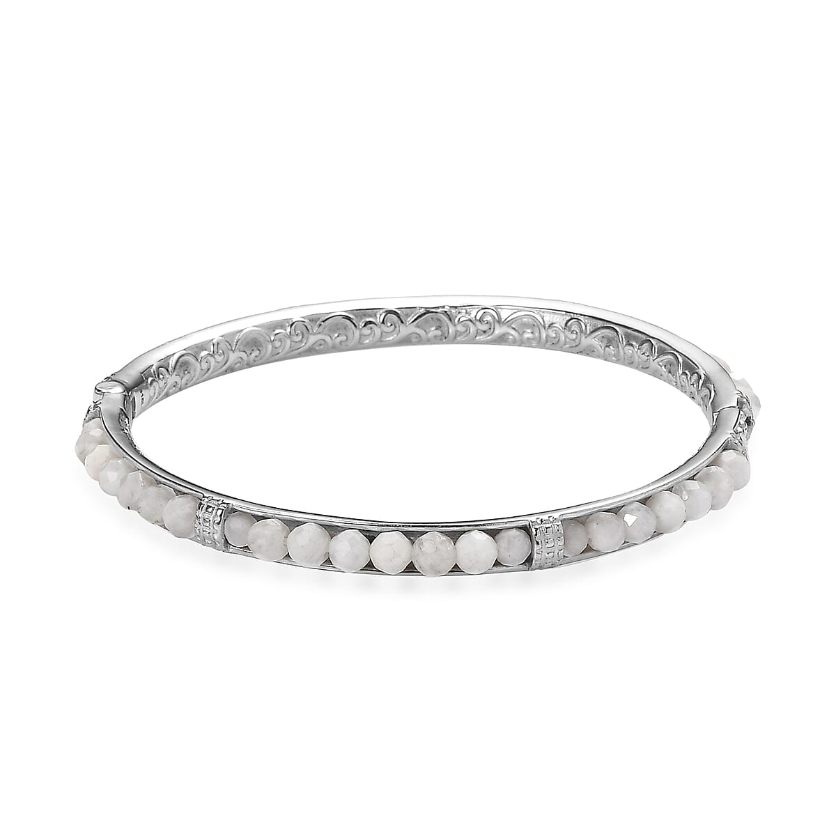 Kuisa Rainbow Moonstone 20.65 ctw Bangle Bracelet in Stainless Steel (6.50 In) image number 4