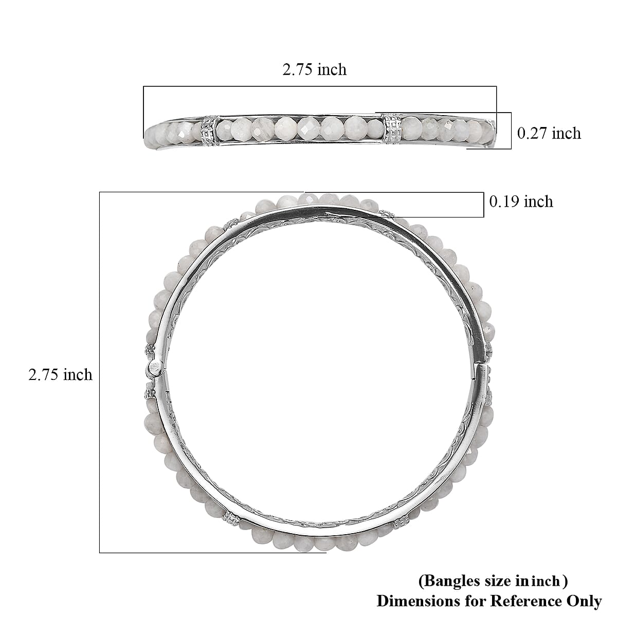 Kuisa Rainbow Moonstone 20.65 ctw Bangle Bracelet in Stainless Steel (6.50 In) image number 5