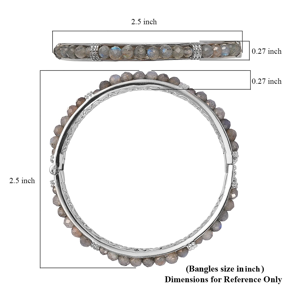 Malagasy Labradorite 21.30 ctw Bangle Bracelet in Stainless Steel (6.50 In) image number 4