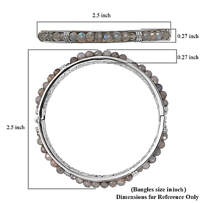 Malagasy Labradorite 21.30 ctw Bangle Bracelet in Stainless Steel (6.50 In)