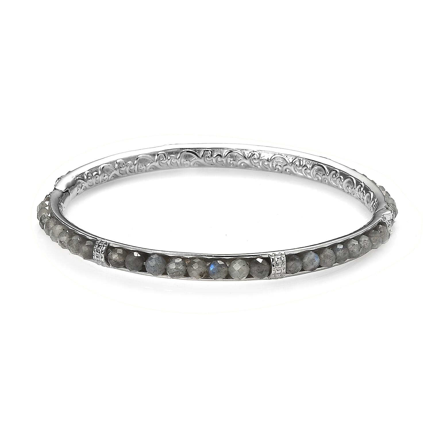 Kuisa Rainbow Moonstone 20.65 ctw Bangle Bracelet in Stainless Steel (7.25 In)