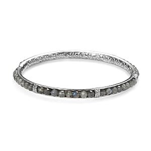 Malagasy Labradorite 22.30 ctw Bangle Bracelet in Stainless Steel (8.00 In)