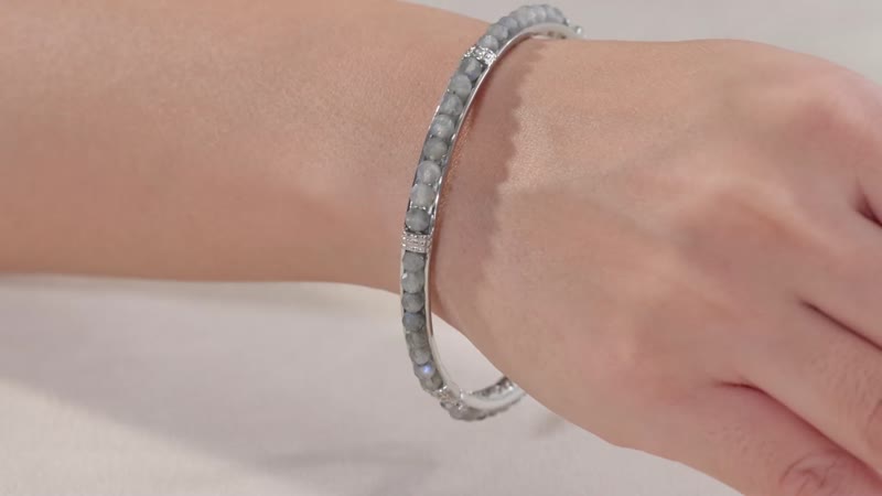 Kuisa Rainbow Moonstone 20.65 ctw Bangle Bracelet in Stainless Steel (7.25 In)