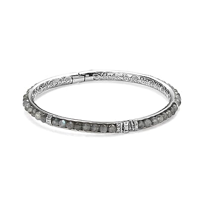 Malagasy Labradorite 22.30 ctw Bangle Bracelet in Stainless Steel (8.00 In)