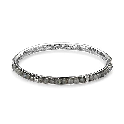 Malagasy Labradorite 22.30 ctw Bangle Bracelet in Stainless Steel (8.00 In)