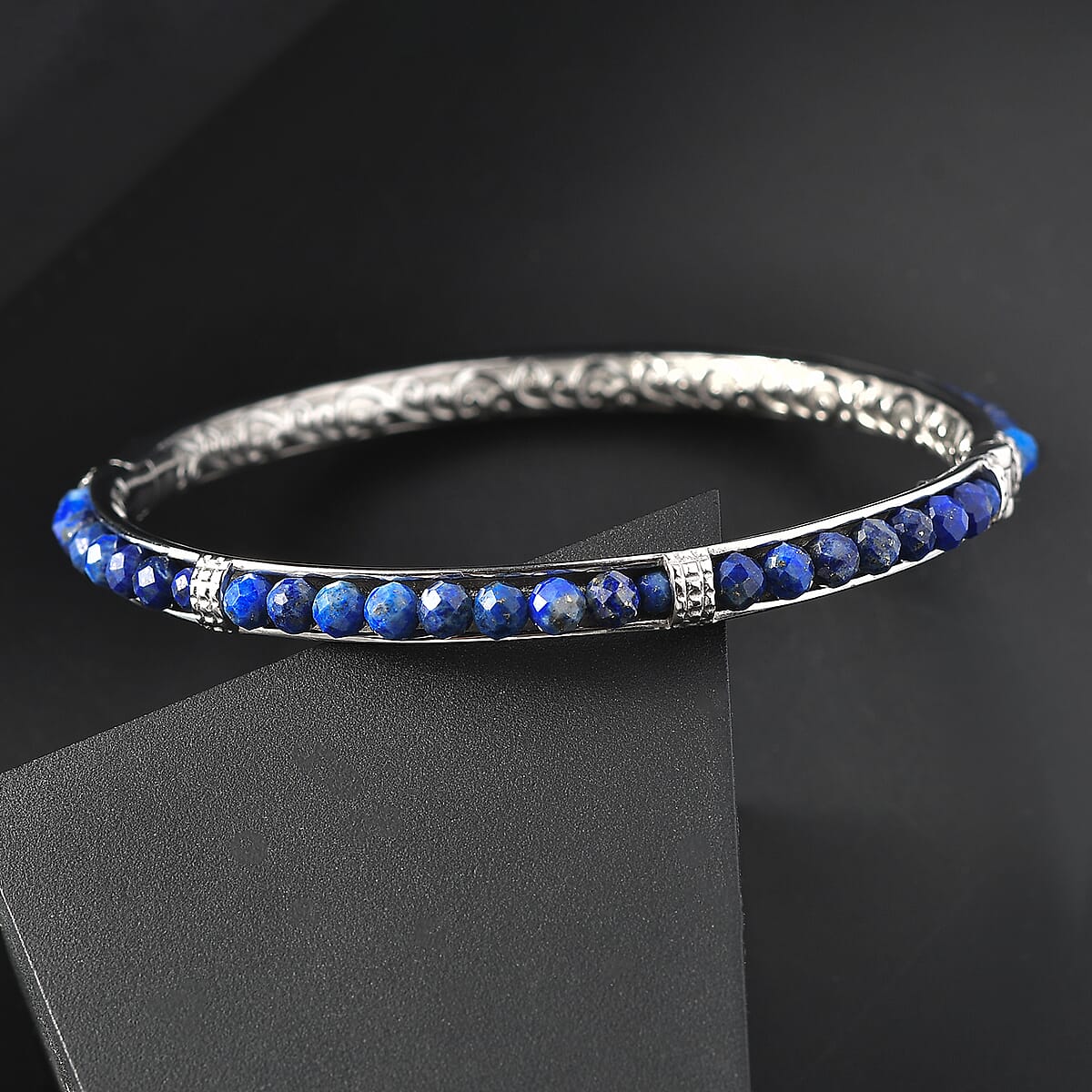 Lapis Lazuli 19.50 ctw Bangle Bracelet in Stainless Steel (6.50 In) image number 1
