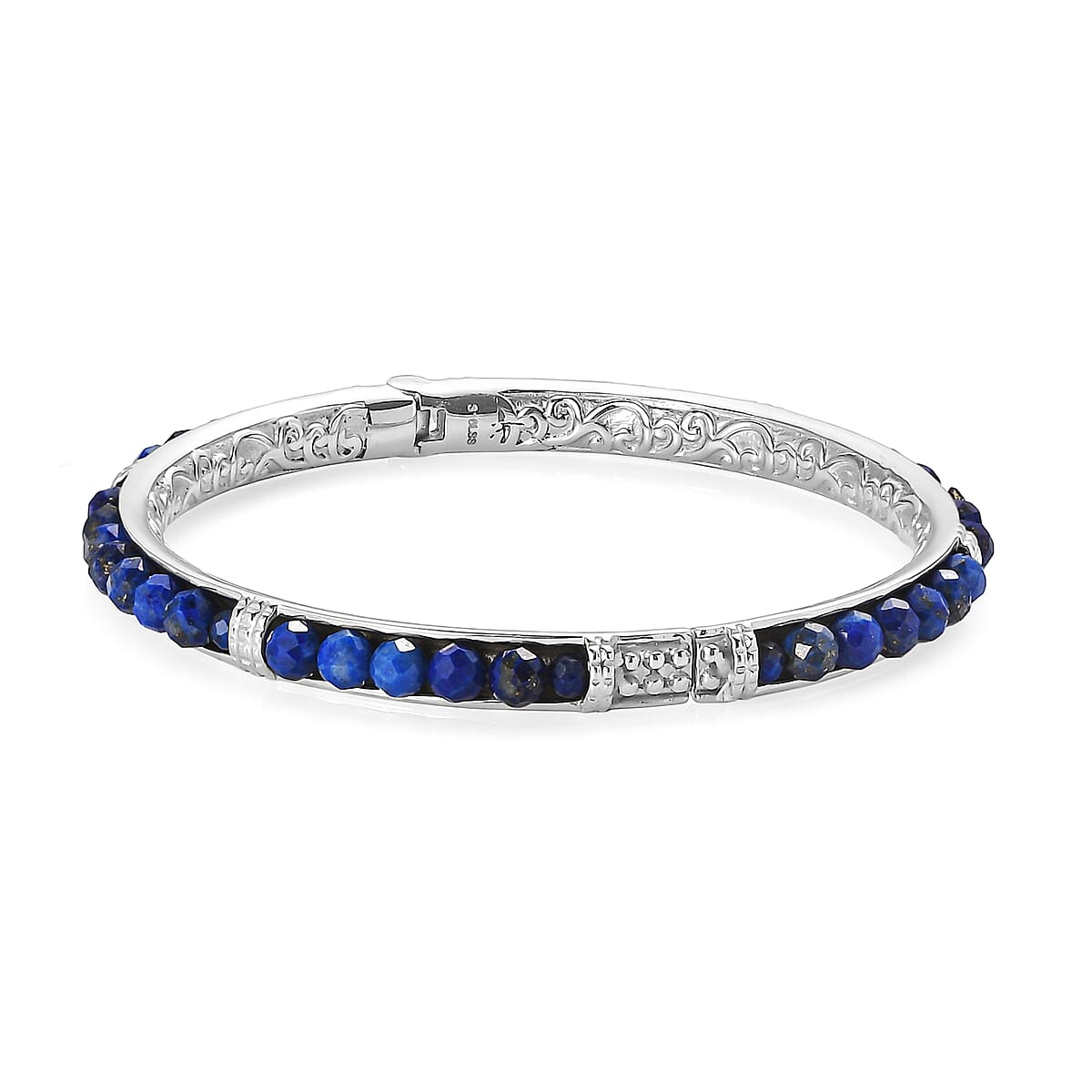 Lapis Lazuli 19.50 ctw Bangle Bracelet in Stainless Steel (6.50 In) image number 3