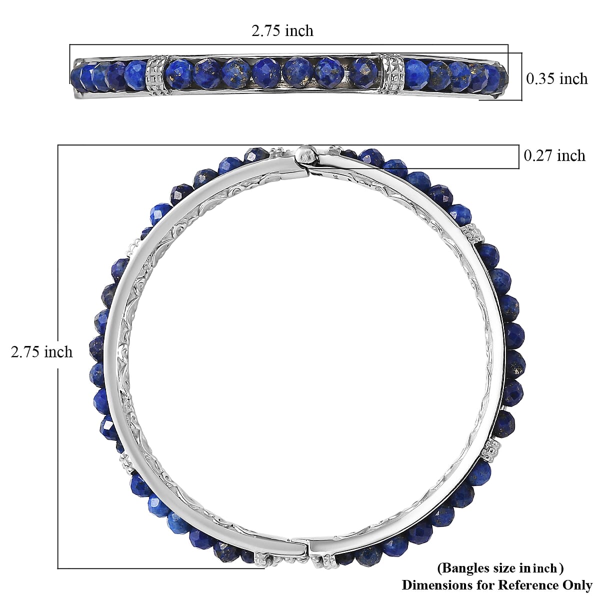 Lapis Lazuli 19.50 ctw Bangle Bracelet in Stainless Steel (6.50 In) image number 4