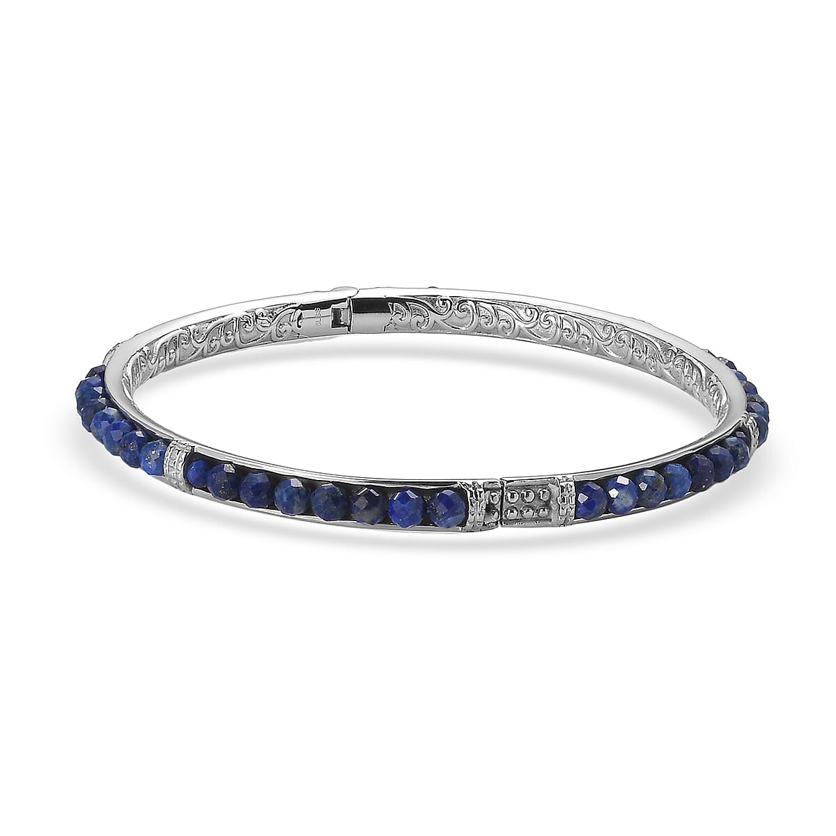 Lapis Lazuli 19.50 ctw Bangle Bracelet in Stainless Steel (8.00 In) image number 3