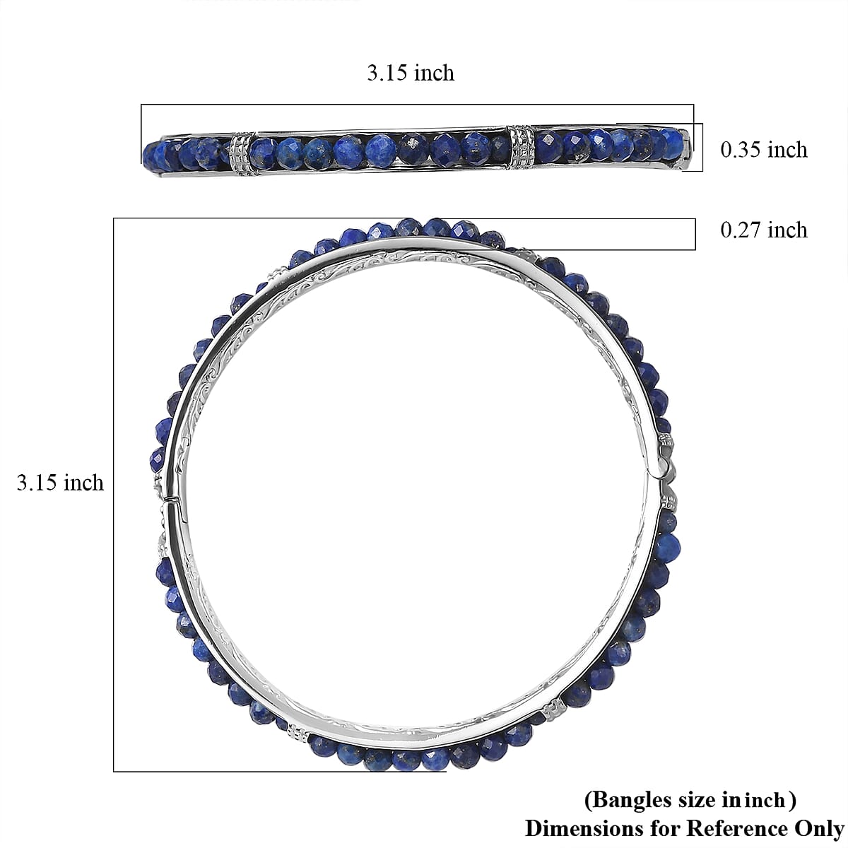 Lapis Lazuli 19.50 ctw Bangle Bracelet in Stainless Steel (8.00 In) image number 4