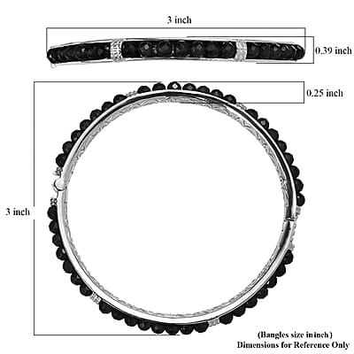 Australian Black Tourmaline Bangle Bracelet in Stainless Steel (6.50 In) 22.60 ctw