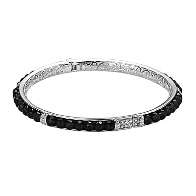 Australian Black Tourmaline Bangle Bracelet in Stainless Steel (8.00 In) 22.60 ctw