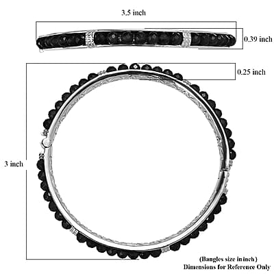 Australian Black Tourmaline Bangle Bracelet in Stainless Steel (8.00 In) 22.60 ctw