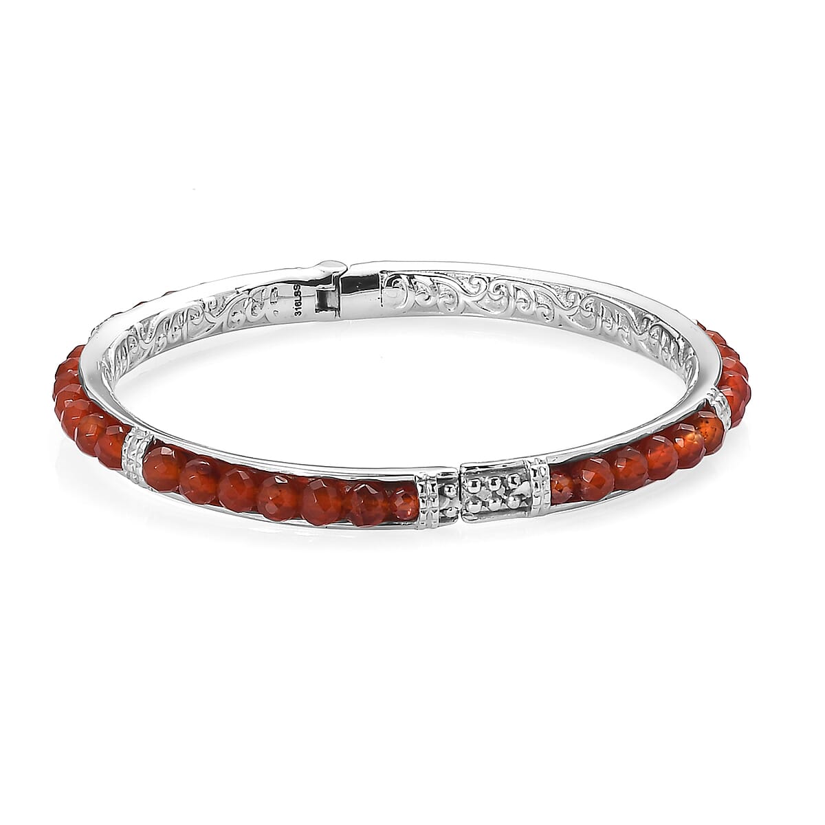 Carnelian 17.50 ctw Bangle Bracelet in Stainless Steel (6.50 In) image number 3