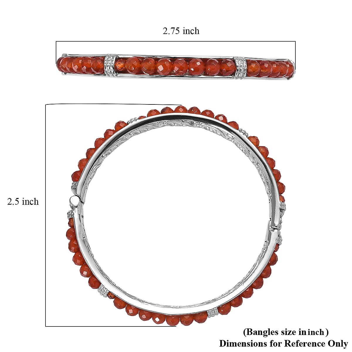 Carnelian 17.50 ctw Bangle Bracelet in Stainless Steel (6.50 In) image number 4
