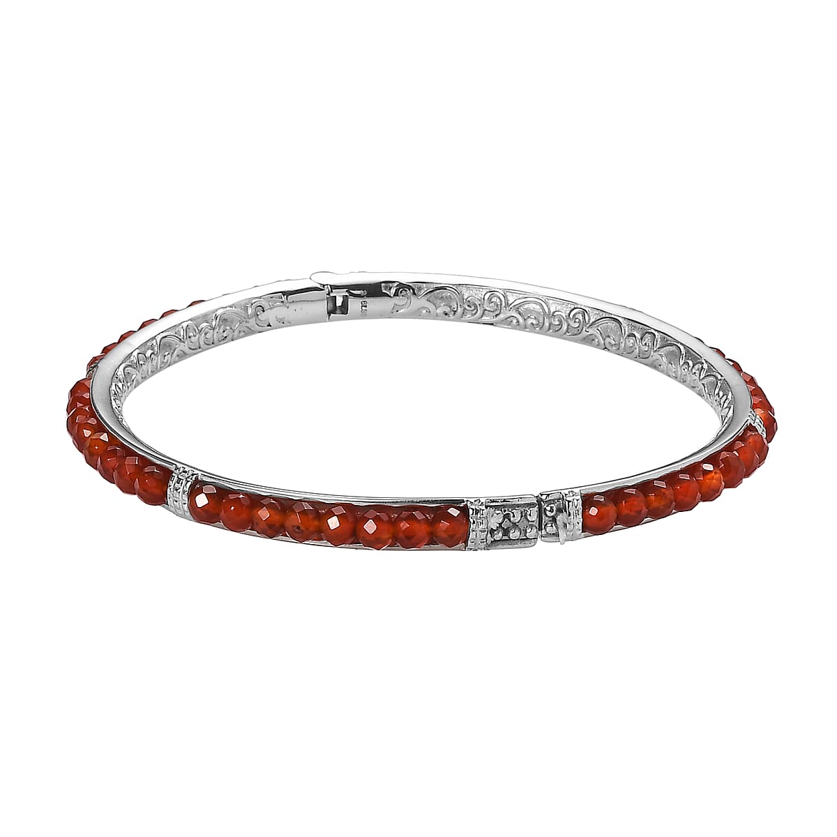 Carnelian 19.50 ctw Bangle Bracelet in Stainless Steel (8.00 In) image number 3
