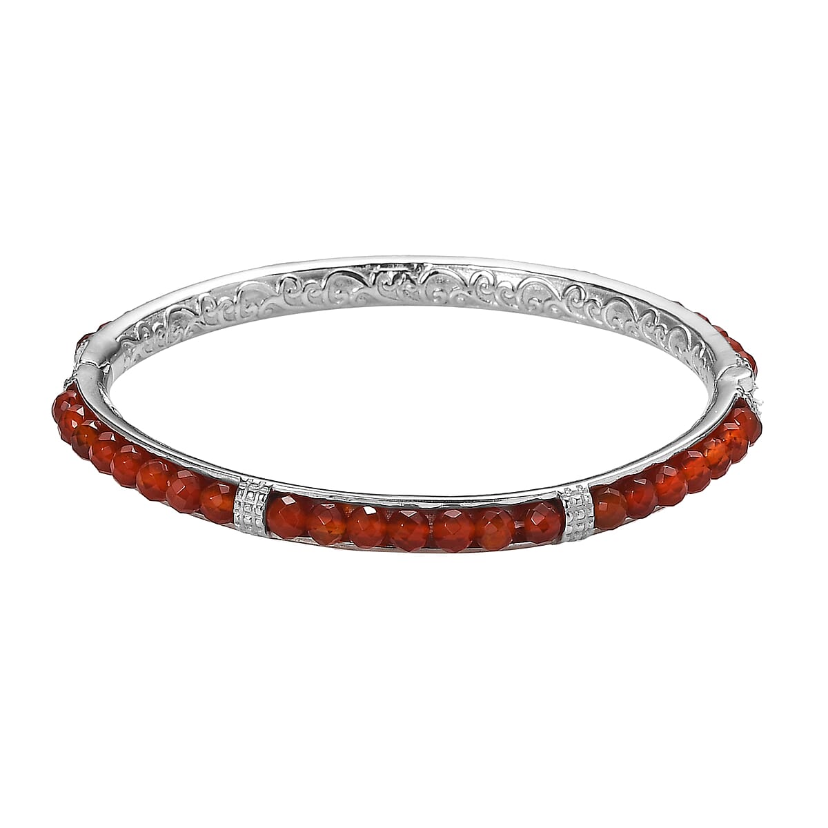 Carnelian 19.50 ctw Bangle Bracelet in Stainless Steel (8.00 In) image number 4