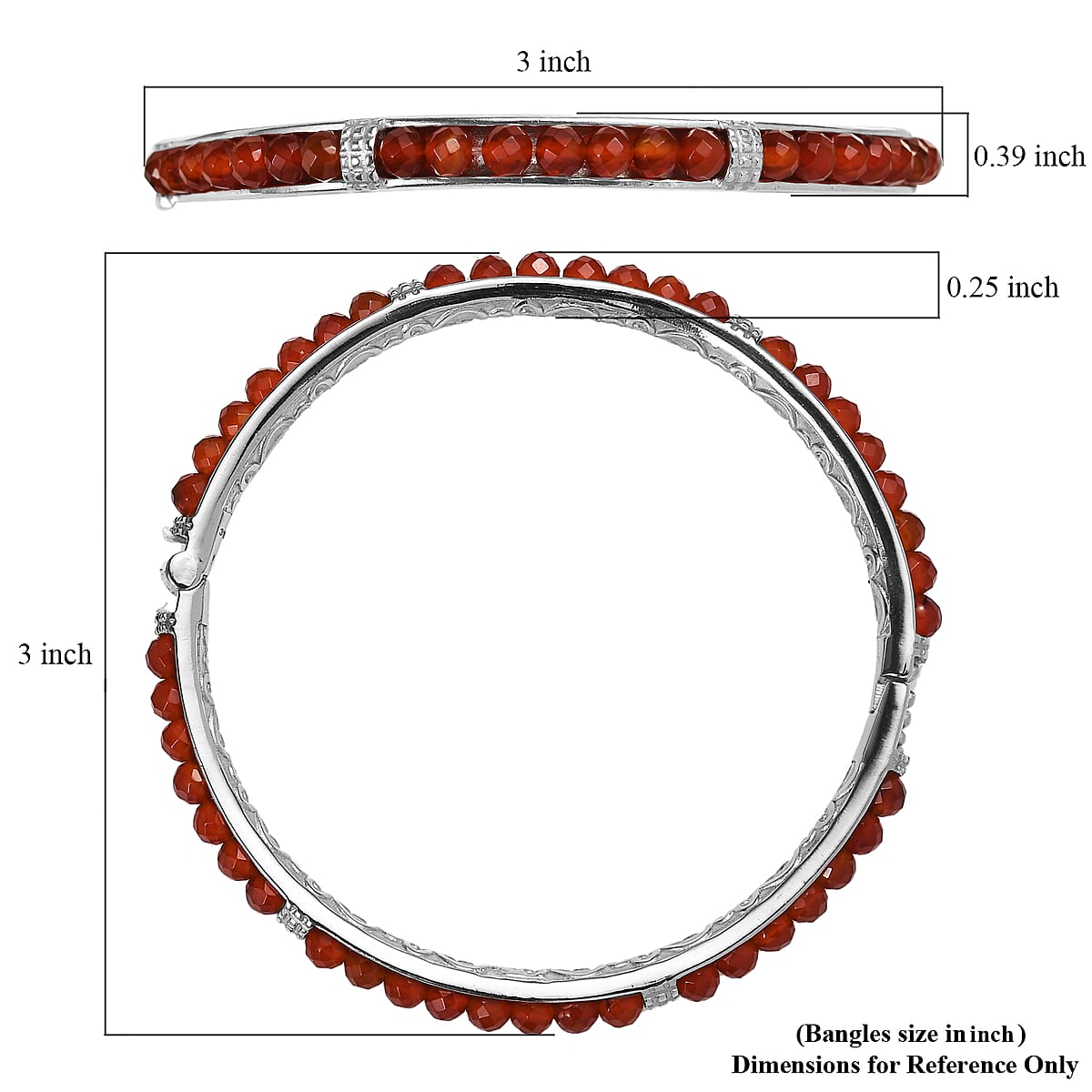Carnelian 19.50 ctw Bangle Bracelet in Stainless Steel (8.00 In) image number 5