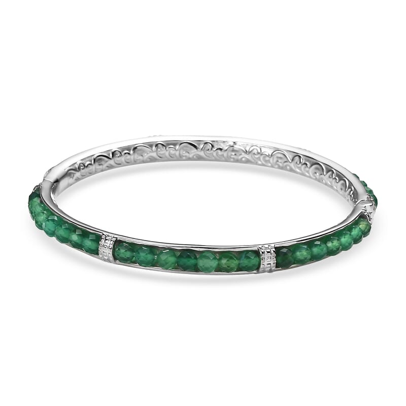 Green Agate 22.00 ctw Bangle Bracelet in Stainless Steel (8.00 In)