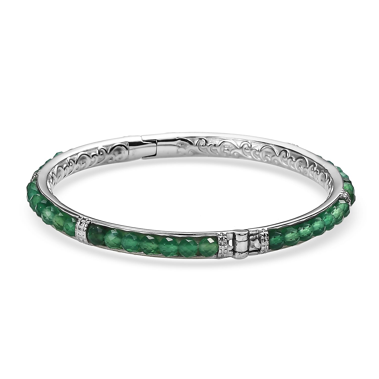 Green Agate 22.00 ctw Bangle Bracelet in Stainless Steel (8.00 In)