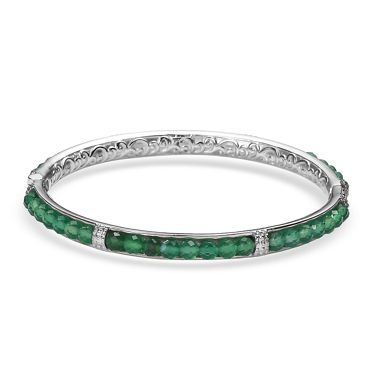 Green Agate 22.00 ctw Bangle Bracelet in Stainless Steel (8.00 In)