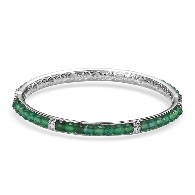 Green Agate 22.00 ctw Bangle Bracelet in Stainless Steel (8.00 In)
