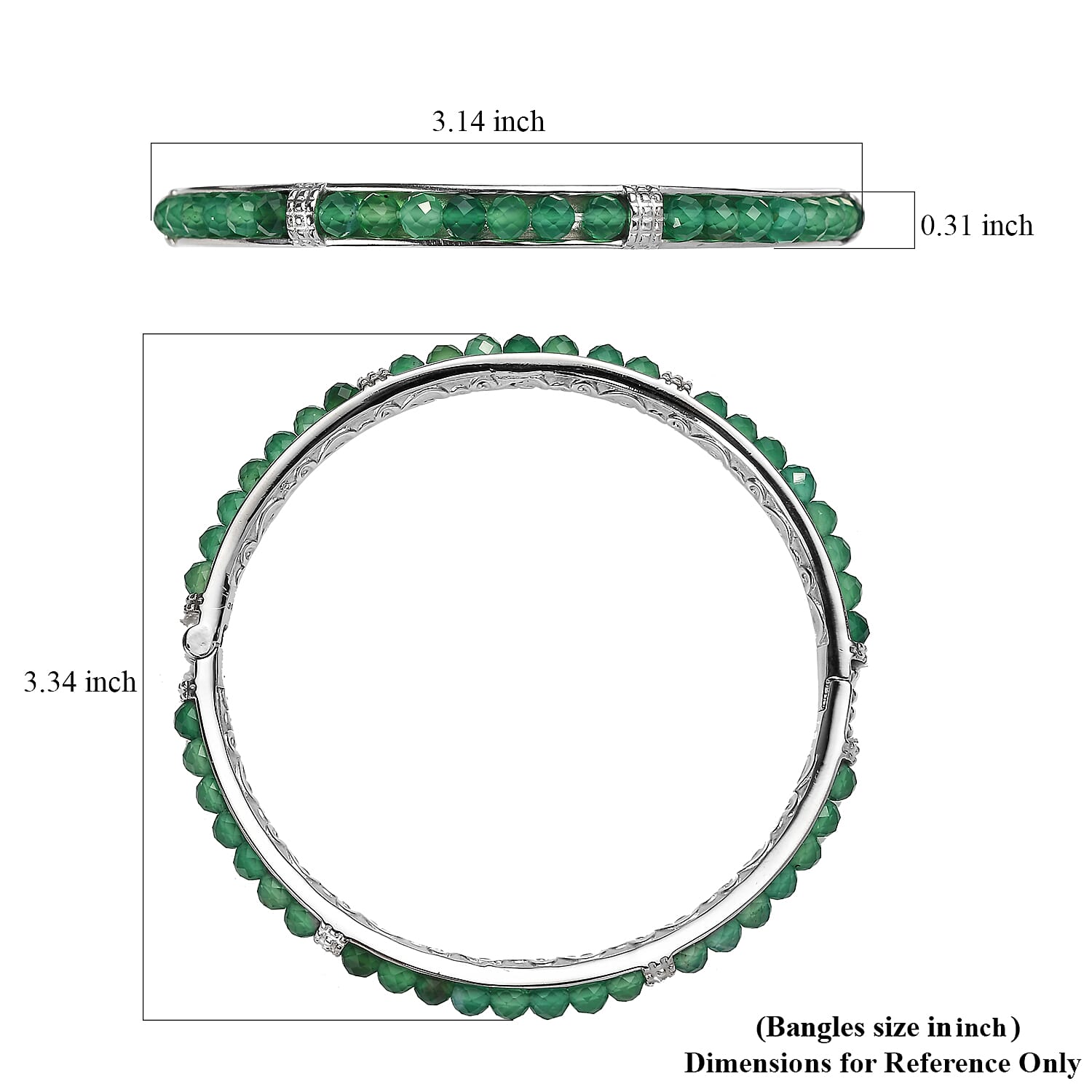 Green Agate 22.00 ctw Bangle Bracelet in Stainless Steel (8.00 In)