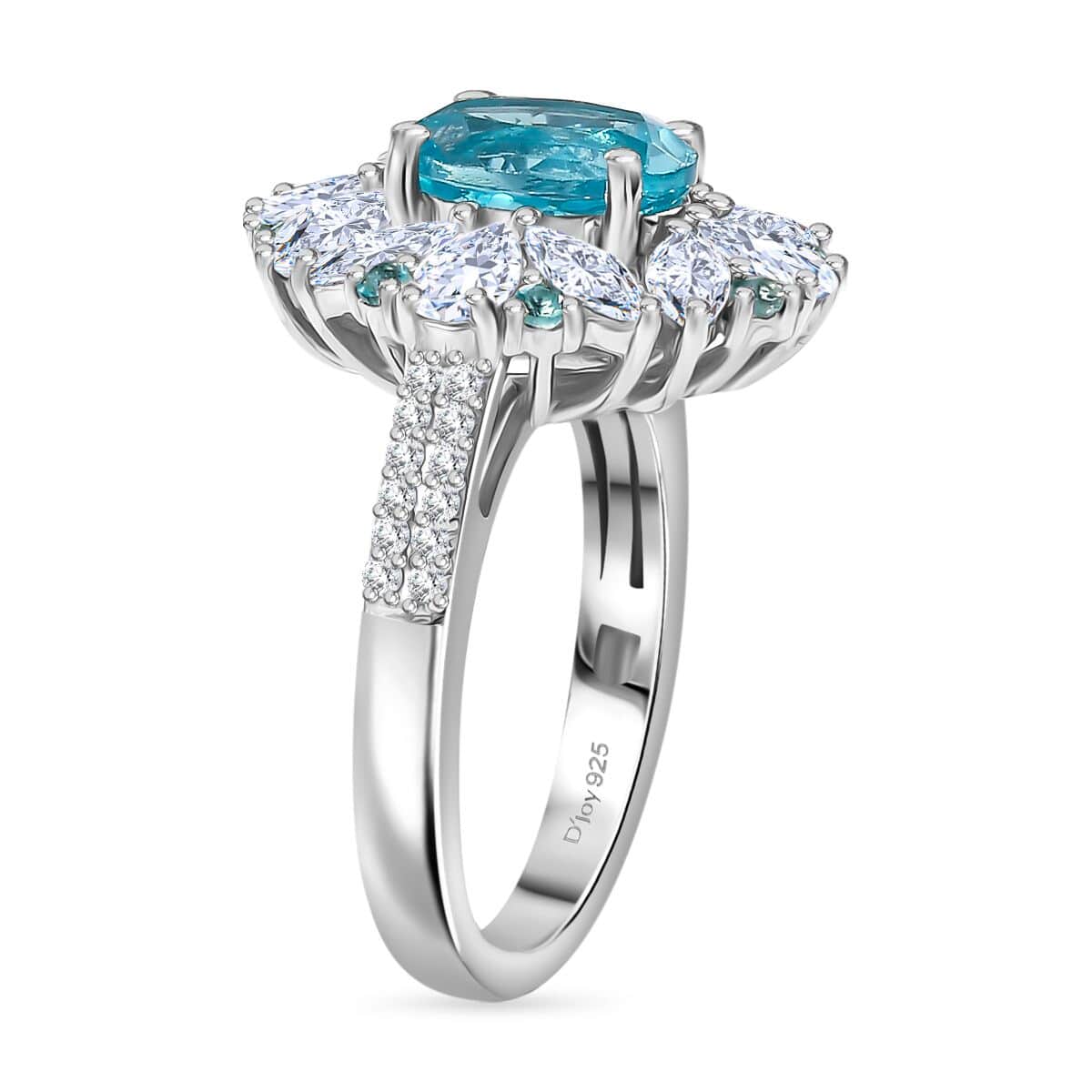 Premium Betroka Blue Apatite and Multi Gemstone 4.15 ctw Oceanic Bloom Ring in Rhodium Over Sterling Silver (Size 10.0)  image number 3