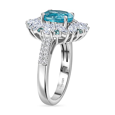Premium Betroka Blue Apatite and Multi Gemstone 4.15 ctw Oceanic Bloom Ring in Rhodium Over Sterling Silver (Size 10.0) 