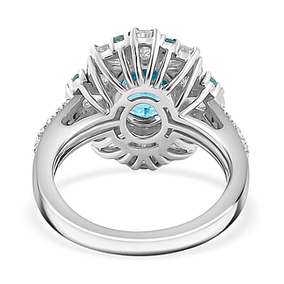Premium Betroka Blue Apatite and Multi Gemstone 4.15 ctw Oceanic Bloom Ring in Rhodium Over Sterling Silver (Size 10.0) 
