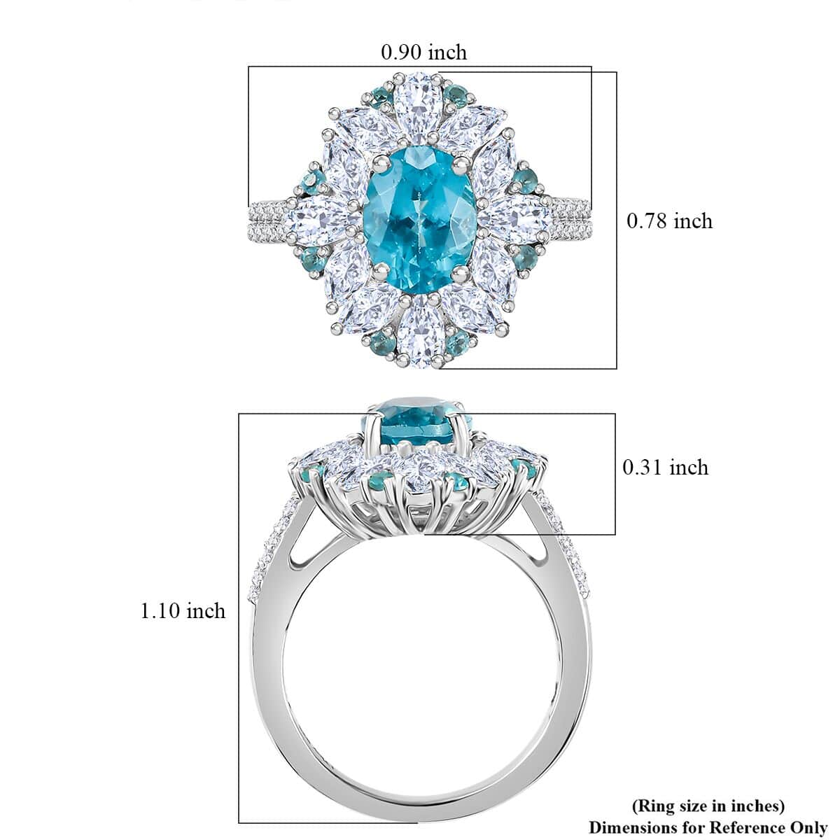 Premium Betroka Blue Apatite and Multi Gemstone 4.15 ctw Oceanic Bloom Ring in Rhodium Over Sterling Silver (Size 10.0)  image number 5