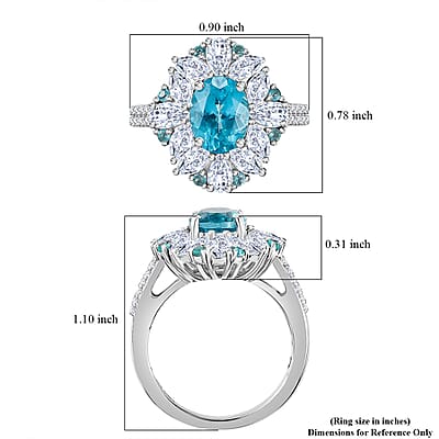 Premium Betroka Blue Apatite and Multi Gemstone 4.15 ctw Oceanic Bloom Ring in Rhodium Over Sterling Silver (Size 10.0) 