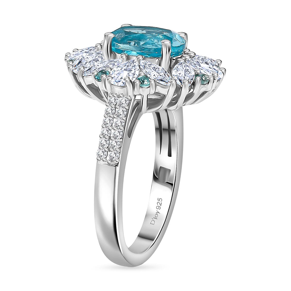 Premium Betroka Blue Apatite and Multi Gemstone 4.15 ctw Oceanic Bloom Ring in Rhodium Over Sterling Silver (Size 6.0)  image number 3