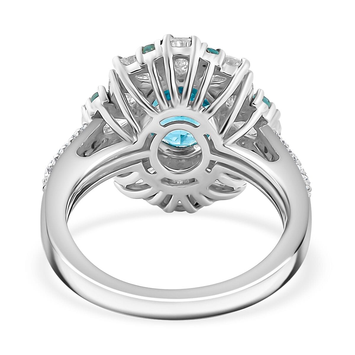 Premium Betroka Blue Apatite and Multi Gemstone 4.15 ctw Oceanic Bloom Ring in Rhodium Over Sterling Silver (Size 6.0)  image number 4