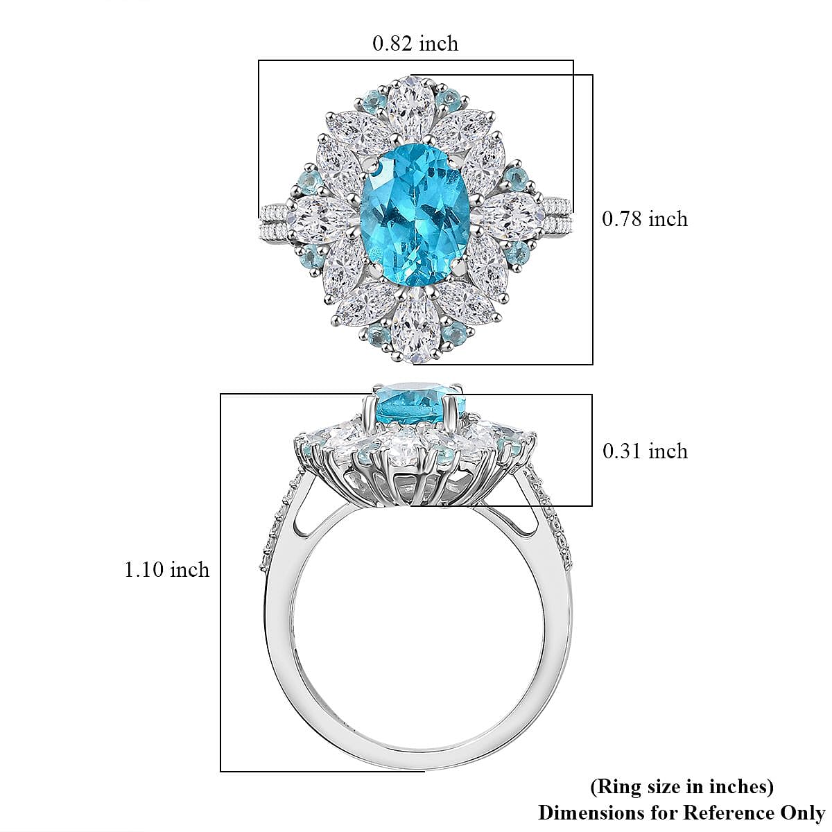 Premium Betroka Blue Apatite and Multi Gemstone 4.15 ctw Oceanic Bloom Ring in Rhodium Over Sterling Silver (Size 7.0)  image number 5