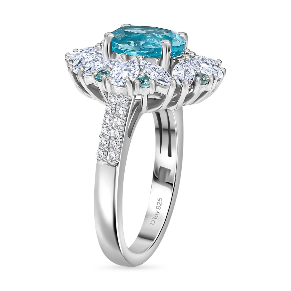 Premium Betroka Blue Apatite and Multi Gemstone 4.15 ctw Oceanic Bloom Ring in Rhodium Over Sterling Silver (Size 8.0)  image number 3