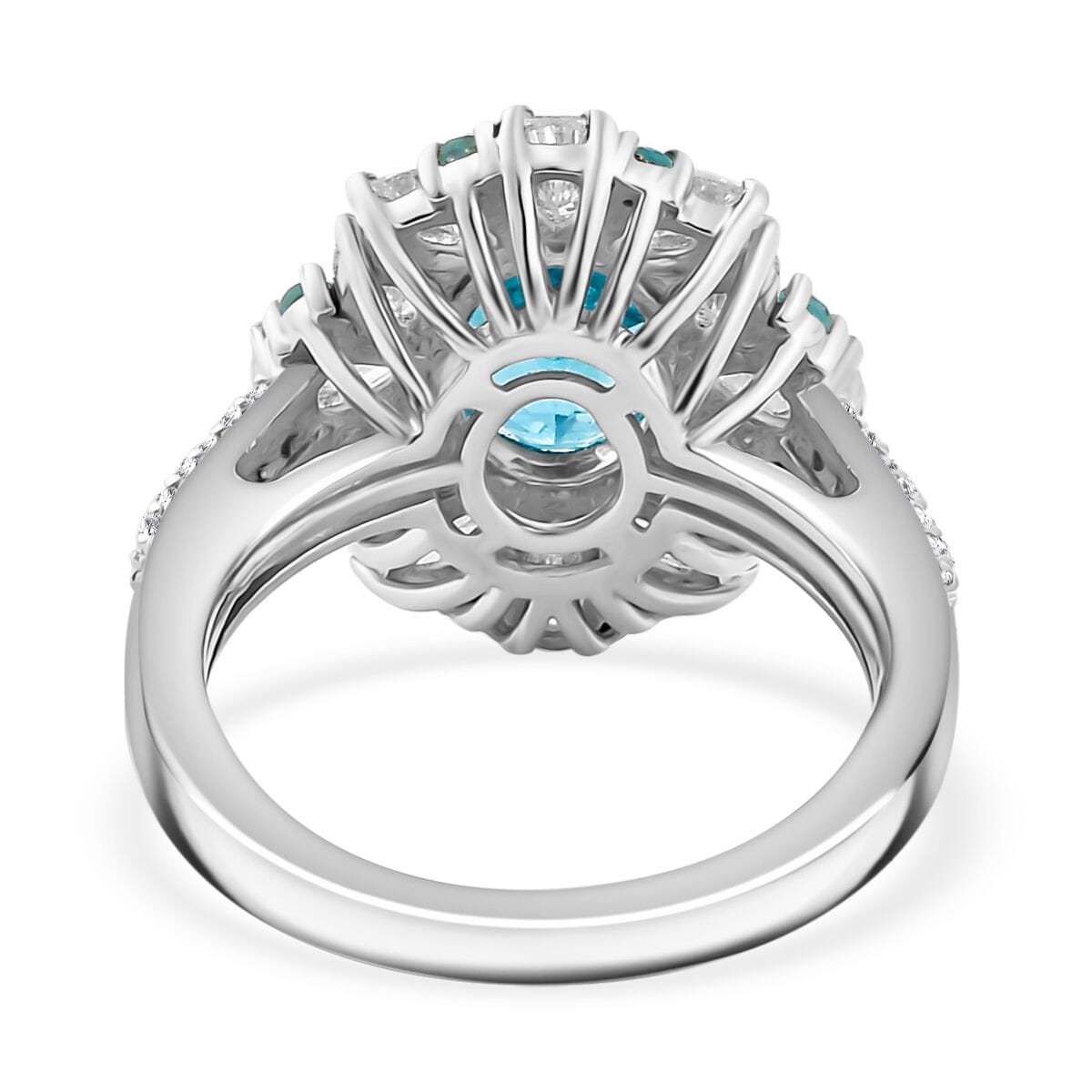Premium Betroka Blue Apatite and Multi Gemstone 4.15 ctw Oceanic Bloom Ring in Rhodium Over Sterling Silver (Size 8.0)  image number 4