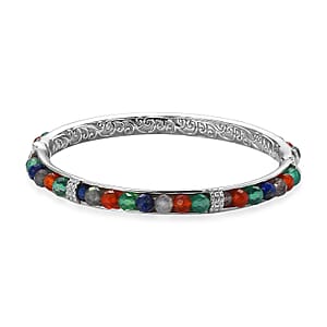 Multi Gemstone 18.00 ctw Bangle Bracelet in Stainless Steel (6.50 In)