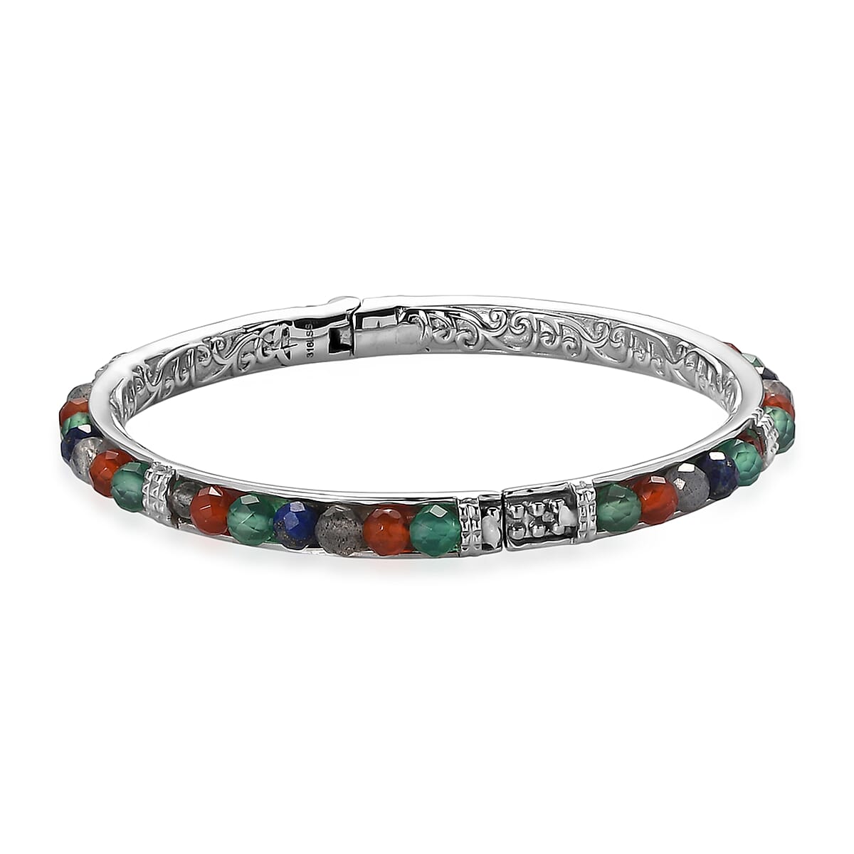Multi Gemstone 18.00 ctw Bangle Bracelet in Stainless Steel (6.50 In) image number 3