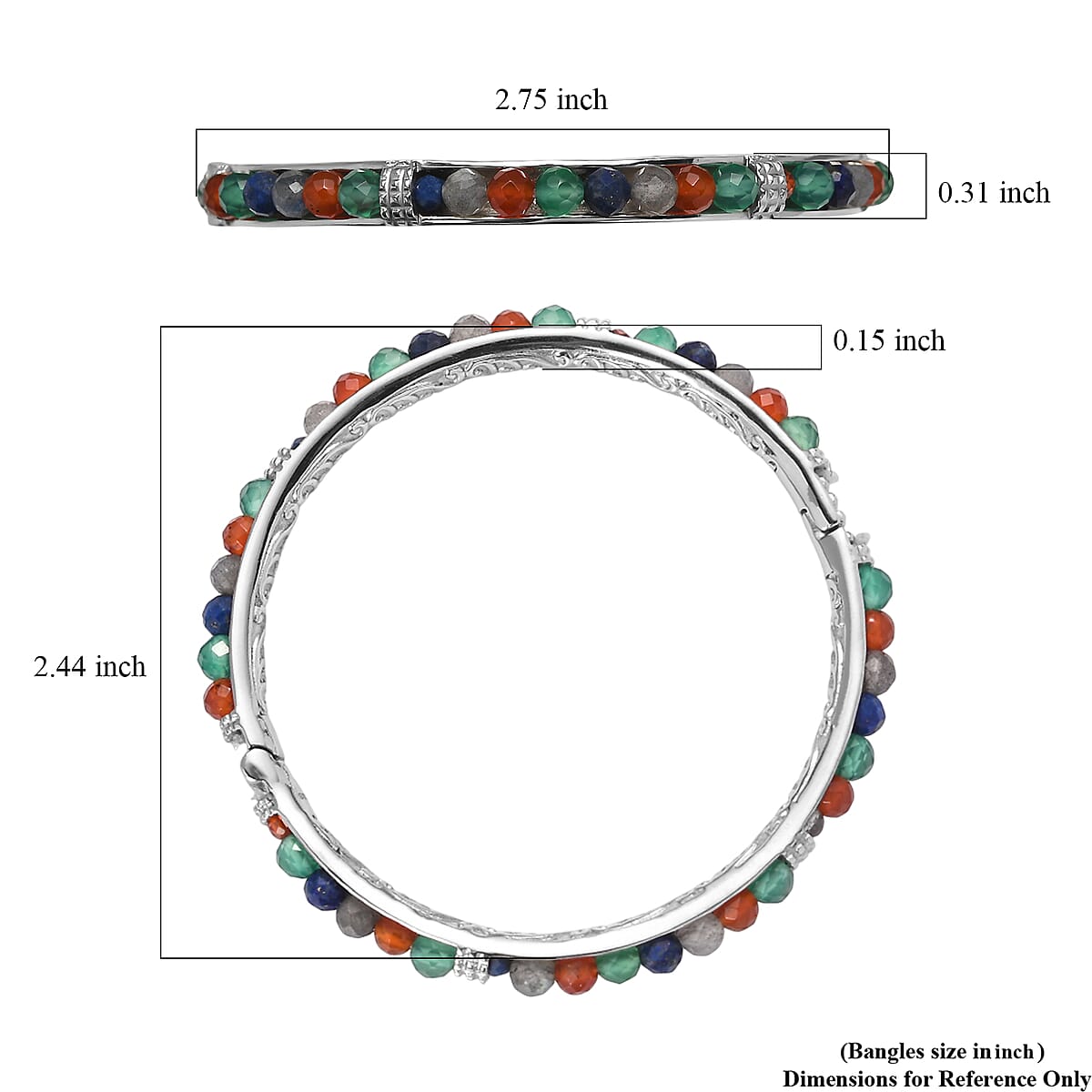 Multi Gemstone 18.00 ctw Bangle Bracelet in Stainless Steel (6.50 In) image number 4