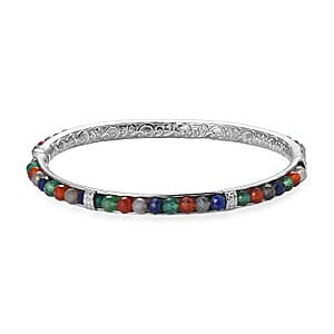 Multi Gemstone 18.00 ctw Bangle Bracelet in Stainless Steel (8.00 In)