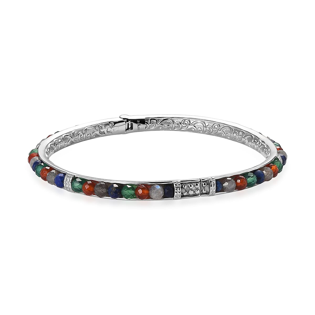 Multi Gemstone 18.00 ctw Bangle Bracelet in Stainless Steel (8.00 In) image number 3