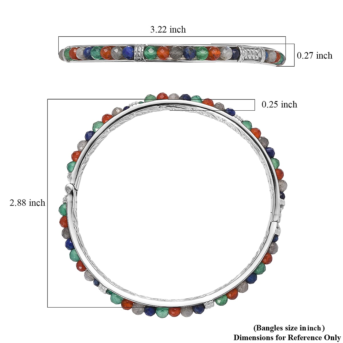 Multi Gemstone 18.00 ctw Bangle Bracelet in Stainless Steel (8.00 In) image number 4